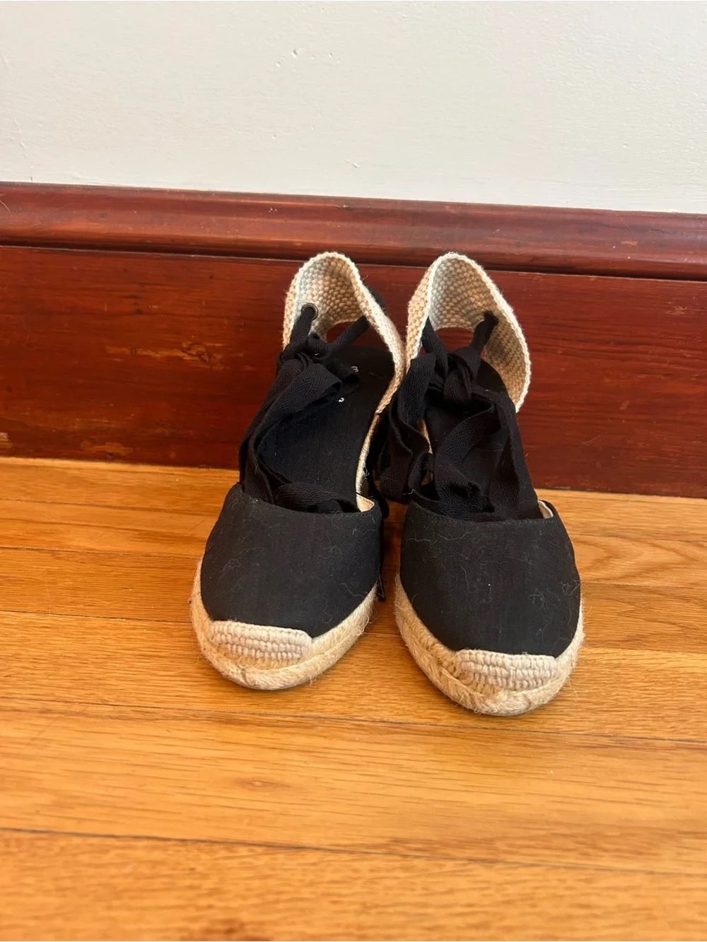 Soludos Black Ankle-Tie Wedge Espadrille